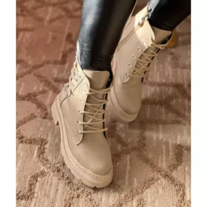 Bottines Lacets Latéraux pour Femmes - Confort Chic - Beige